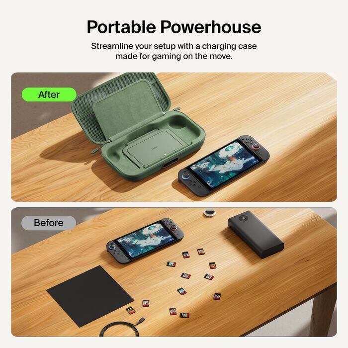 Portable Powerhouse  
Streamline your setup with a charging case made for gaming on the move.  

After  
Before