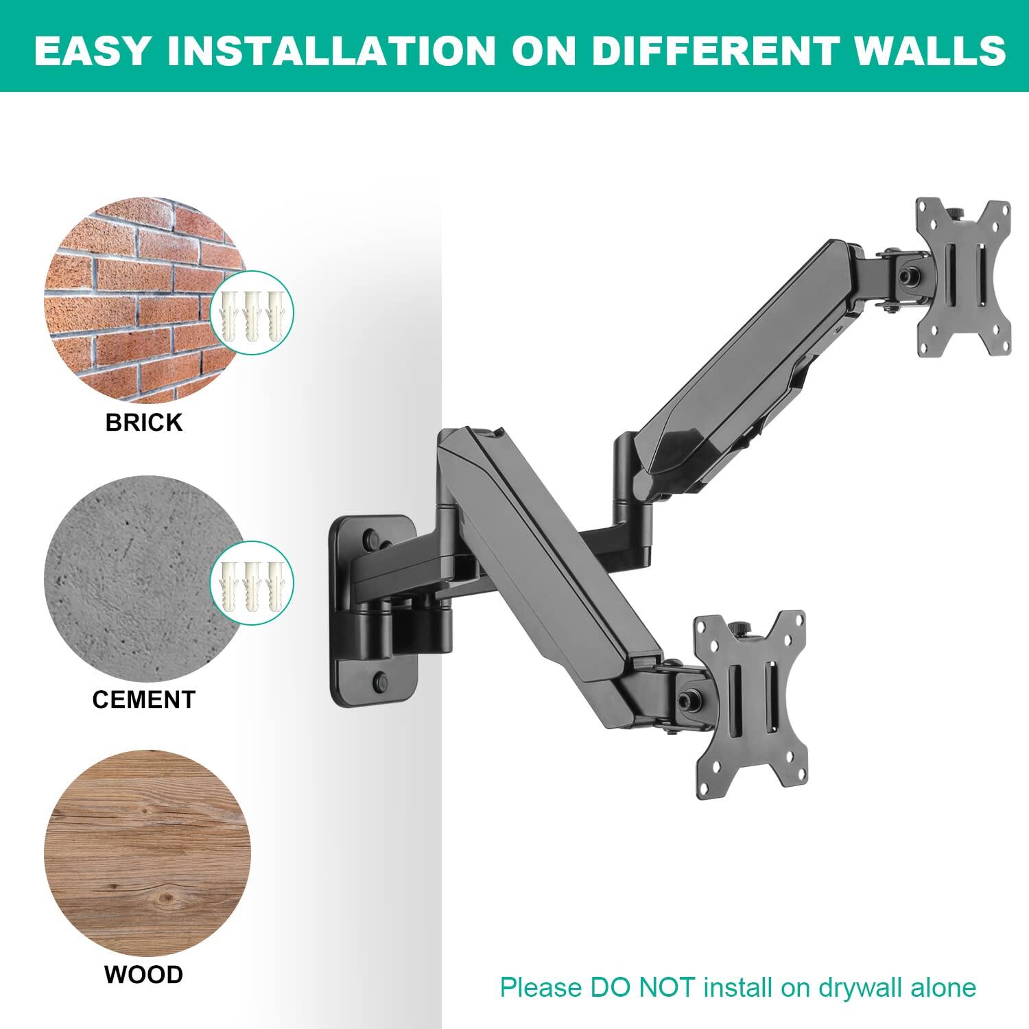 EASY INSTALLATION ON DIFFERENT WALLS

BRICK  
CEMENT  
WOOD  

Please DO NOT install on drywall alone