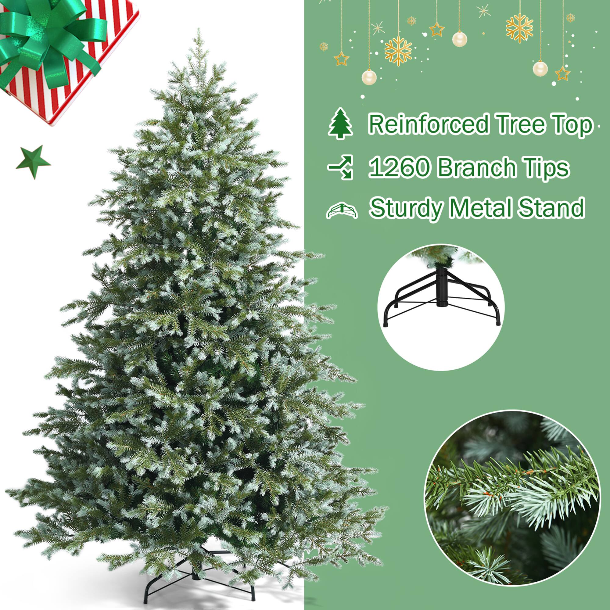 Reinforced Tree Top  
1260 Branch Tips  
Sturdy Metal Stand
