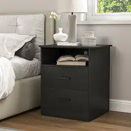 Kadyn - Wood Nightstand With Charging Station, Bedside Table With 2 Drawers, Bedroom - BL 2-Pack