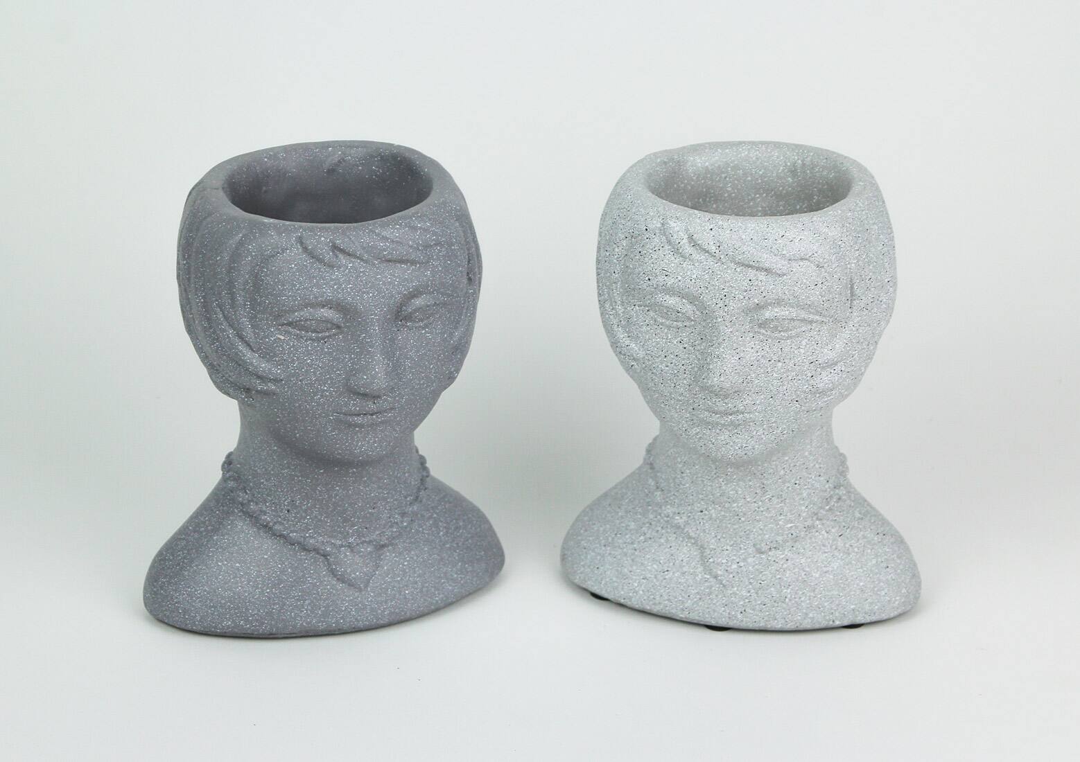 Alt View 1. Things2Die4 - Set of 2 Roaring 20's Flapper Lady Gray Concrete Head Mini Planter 6 Inches Tall - Multicolored.