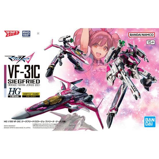 BIG WEST BANDAI NAMCO 15+  
DELTR VF-31C SIEGFRIED (MIRAGE FARINA JENIUS USE) HG SHORTCUT CHANGE 1/100 Scale  
HG 1/100 VF-31C  
2015 BOWEST BANDAI SPIETS 200 MADE IN JAPAN BANDAI