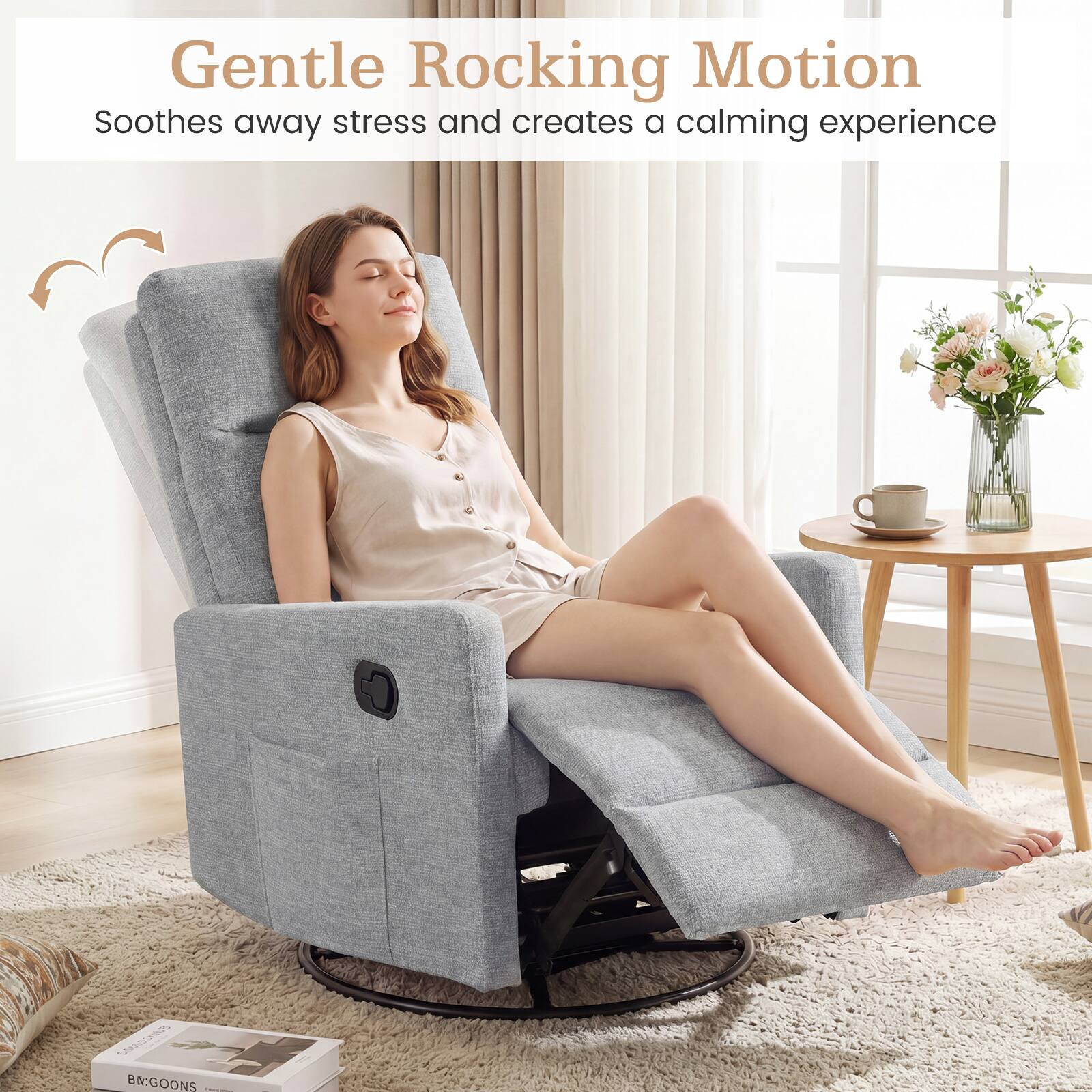 Gentle Rocking Motion  
Soothes away stress and creates a calming experience