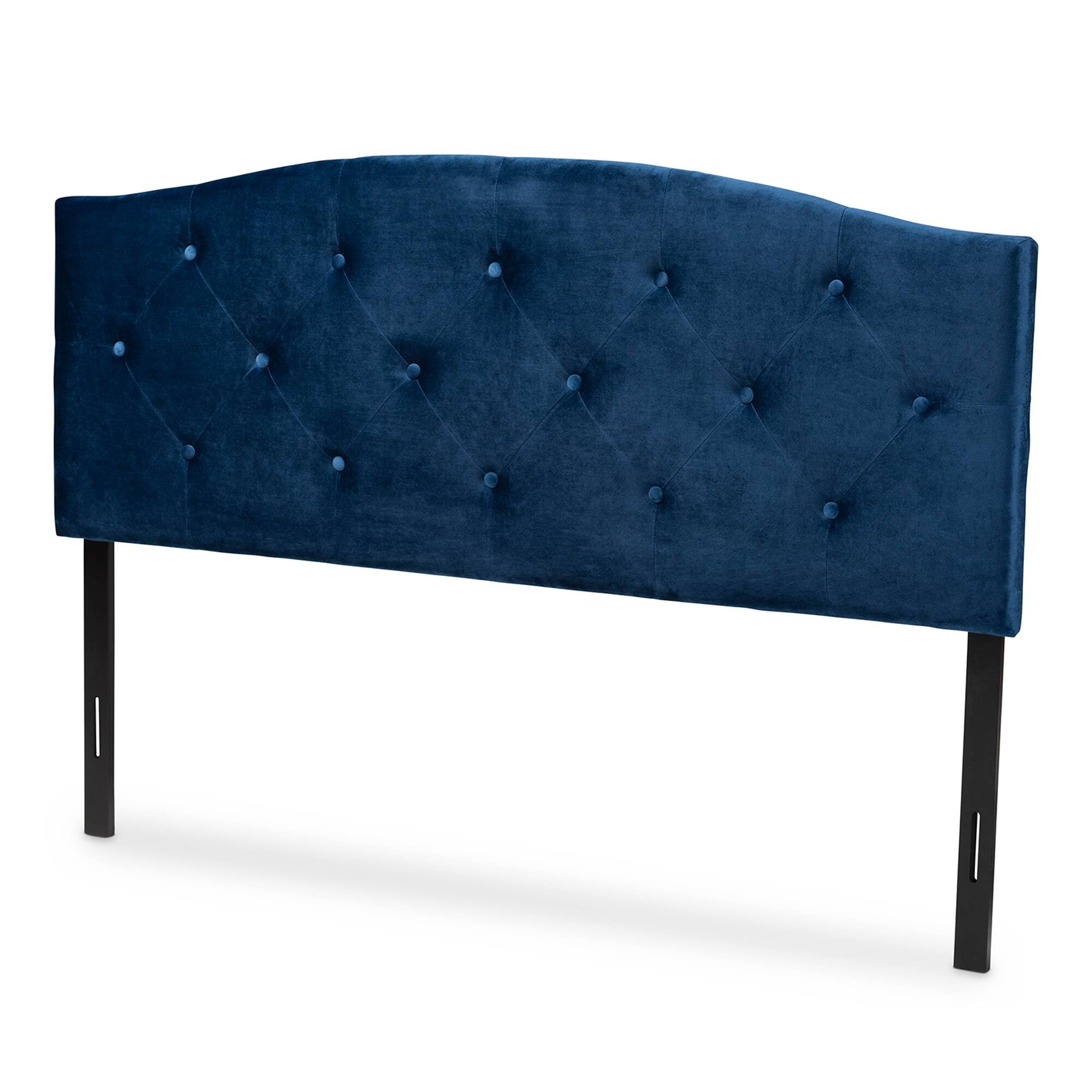 Baxton Studio - Leone Modern and Contemporary Velvet Fabric Upholstered Full Size Headboard - Navy Blue/Dark Brown
