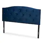 Front. Baxton Studio - Leone Modern and Contemporary Velvet Fabric Upholstered Full Size Headboard - Navy Blue/Dark Brown.