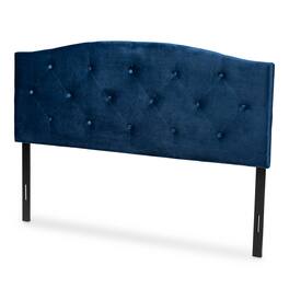 Baxton Studio - Leone Modern and Contemporary Velvet Fabric Upholstered Full Size Headboard - Navy Blue/Dark Brown