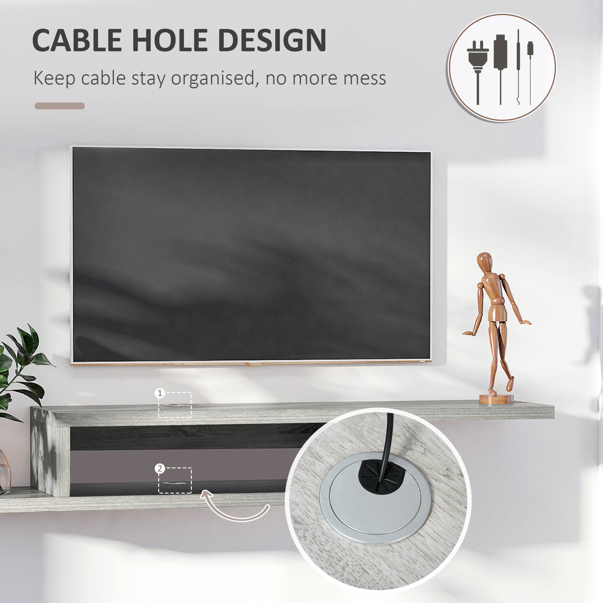 CABLE HOLE DESIGN  
Keep cable stay organised, no more mess