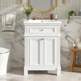 Loheer - 24 inch bathroom vanity with sink Vintage Cabinet - White
