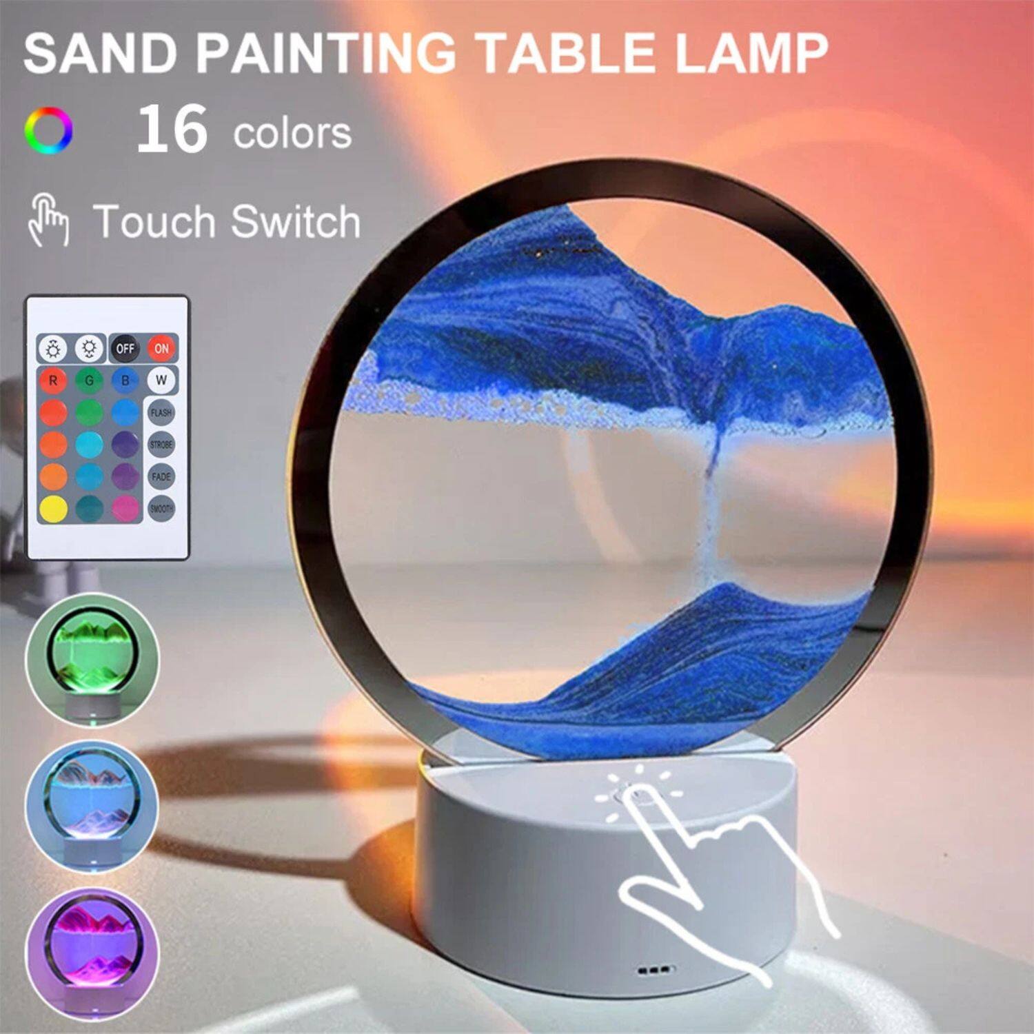 SAND PAINTING TABLE LAMP  
16 colors  
Touch Switch  

OFF ON  
R G B W  
FLASH  
STRONG  
FADE  
SMOOTH