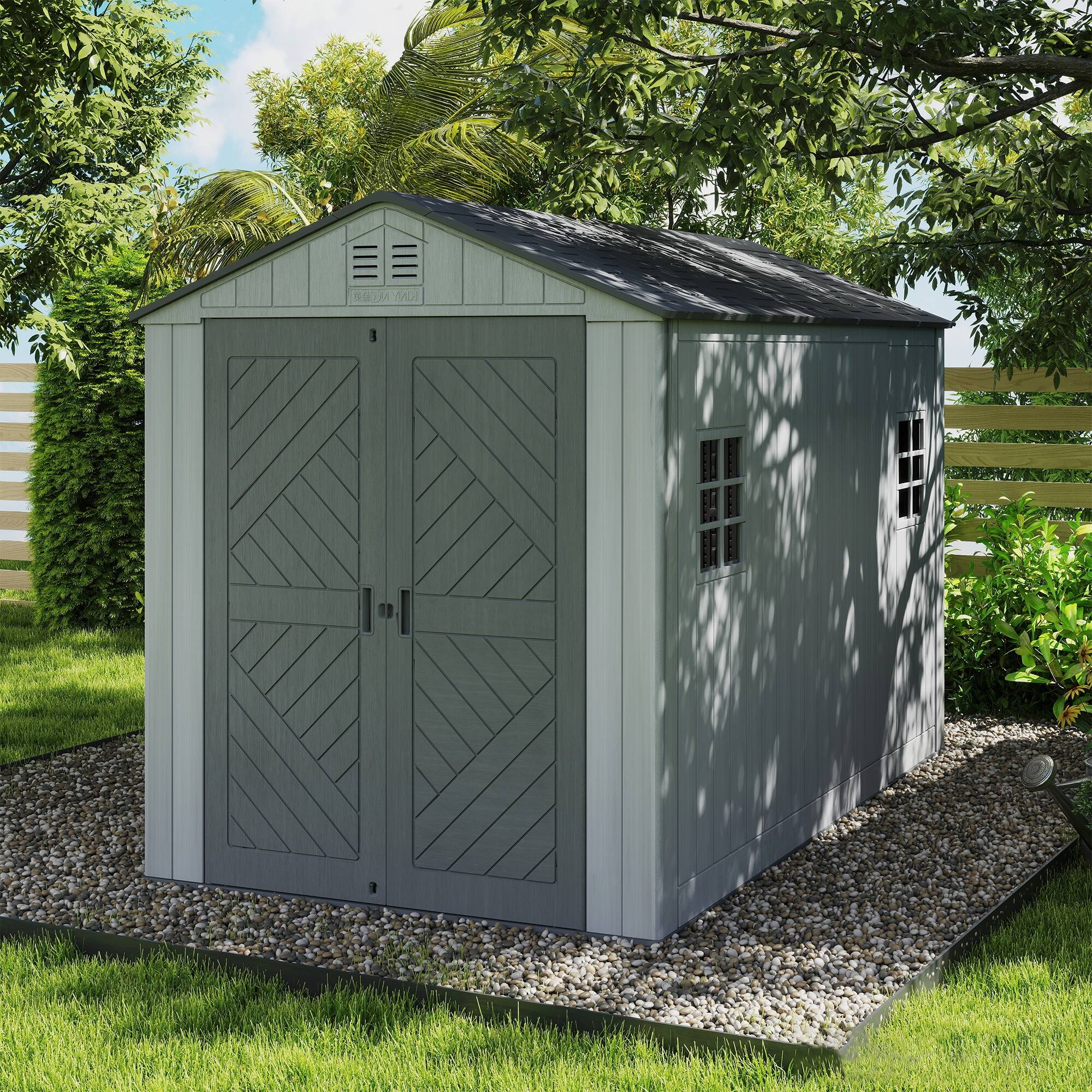 Alt View 2. Yardgrace - 50 sq 6x9 ft. Outdoor Resin Storage Shed, Weatherproof Durable Tool Shed, Lockable with Floor and Window - Grey.