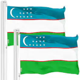 G128 - 2-Pack Uzbekistan Flag 3 x 5 ft Printed 150D Polyester with Brass Grommets - Assorted Colors