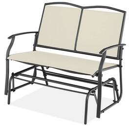 Hivvago - 2 Seat Mesh Patio Loveseat Swing Glider Rocker with Armrests - Off White