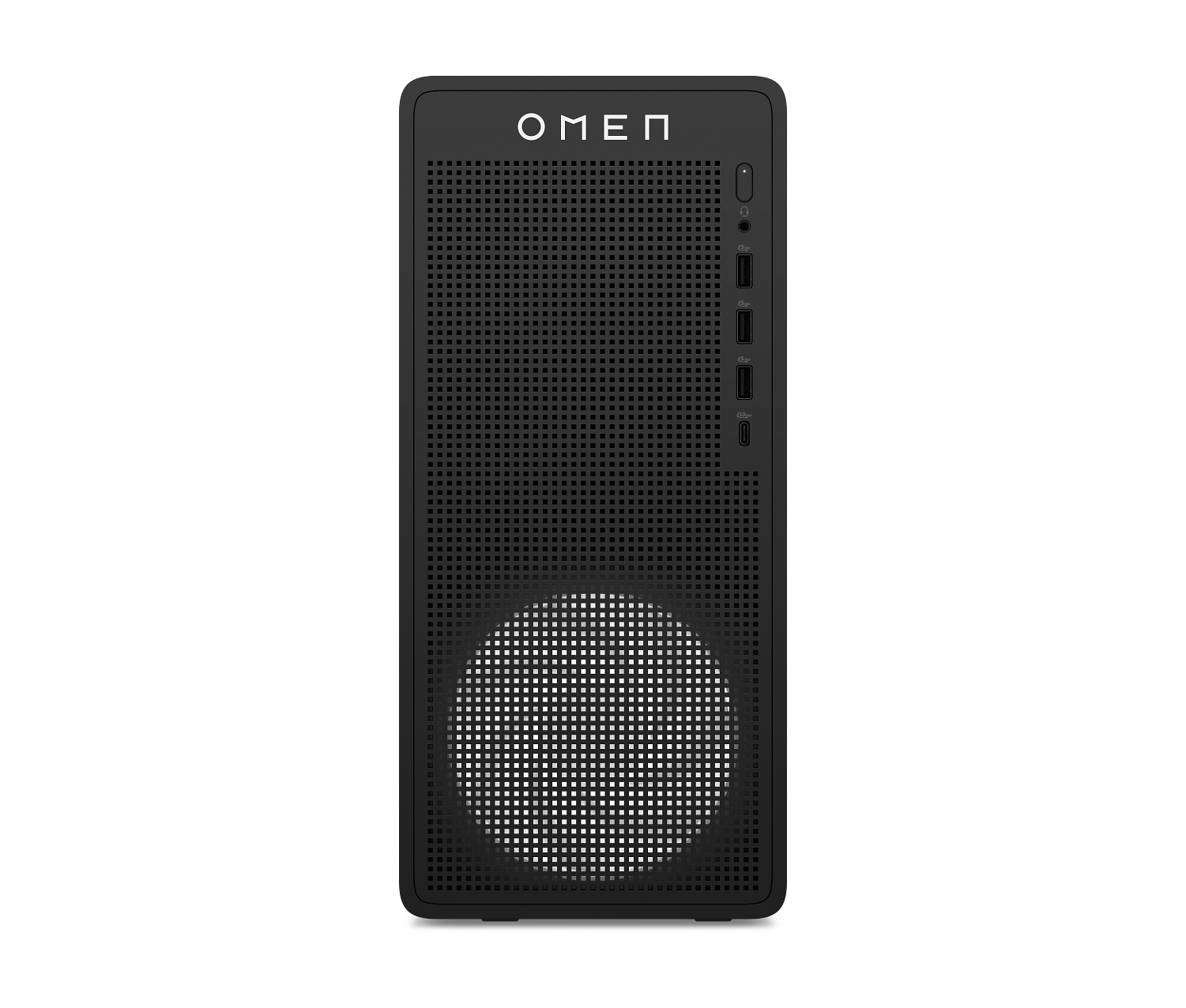 Front. HP OMEN - OMEN Desktop AMD Ryzen 5, 16 GB;512 GB SSD  Windows 11 Home - Black metal.