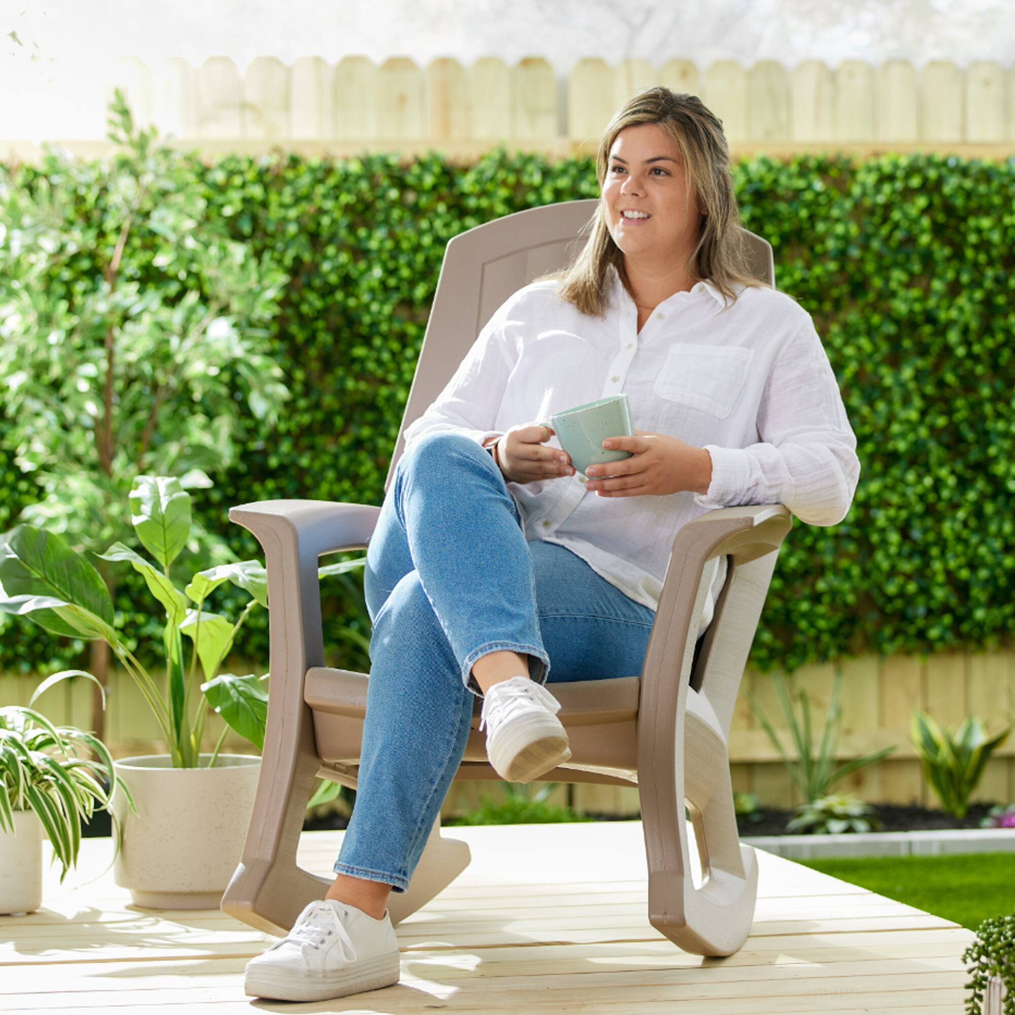 Alt View 4. Semco - Semco Plastics Rockaway Heavy Duty All-Weather Outdoor Rocking Chair, Taupe - Taupe.