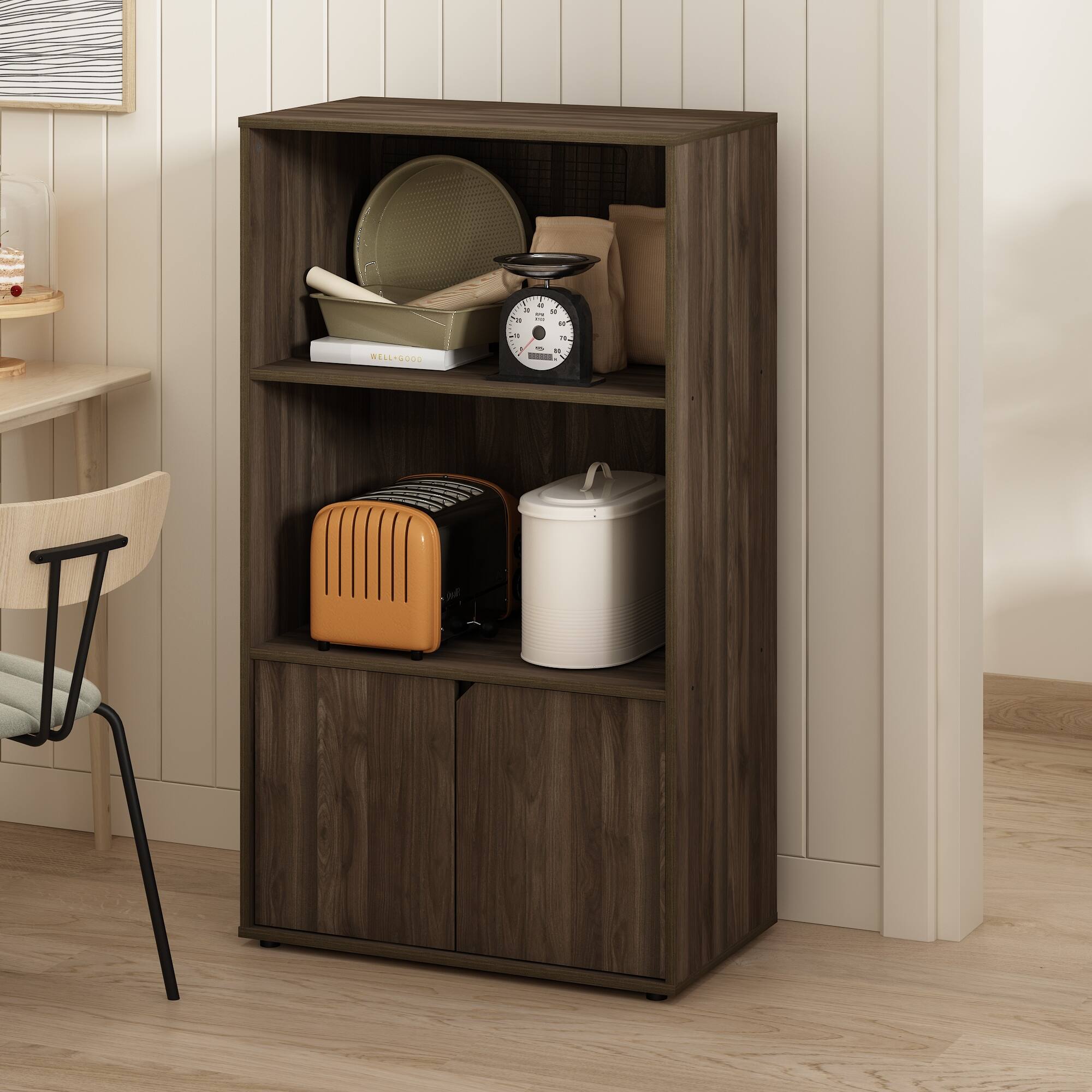 Alt View 5. Furinno - JAYA Kitchen Storage Shelf with Cabinet - Columbia Walnut.
