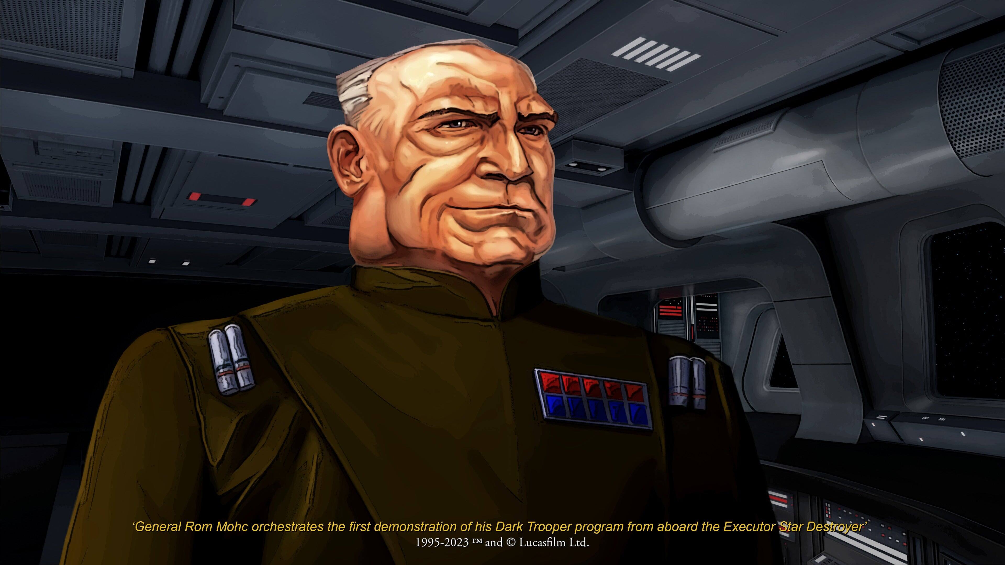General Rom Mohc orchestrates the first demonstration of his Dark Trooper program from aboard the Executor Star Destroyer.  
1995-2023™ and © Lucasfilm Ltd.