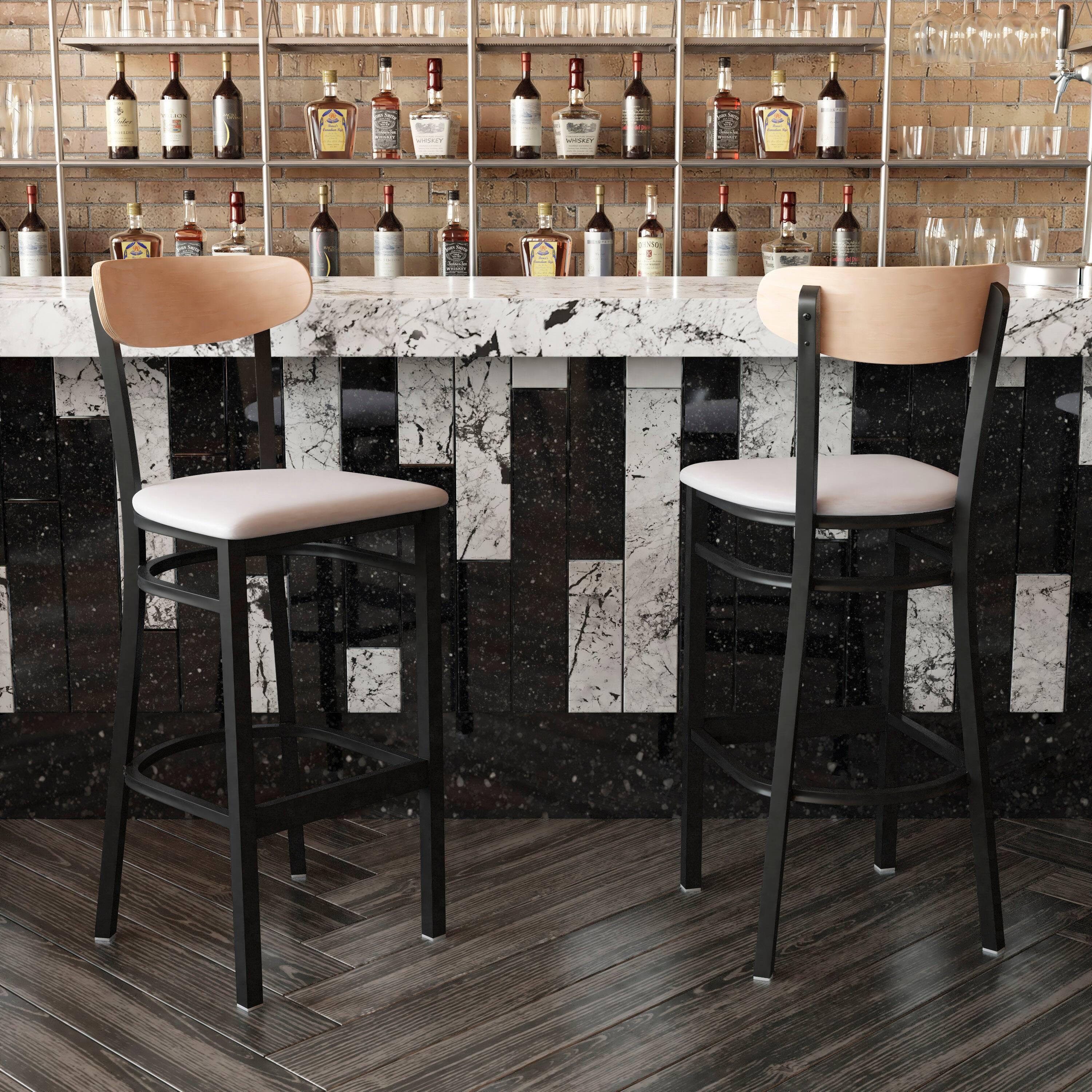 Alt View 1. Flash Furniture - Wright Commercial Barstool with 500 LB. Capacity Black Steel Frame, Natural Birch Finish Wooden Boomerang Back, and Gray - Gray.