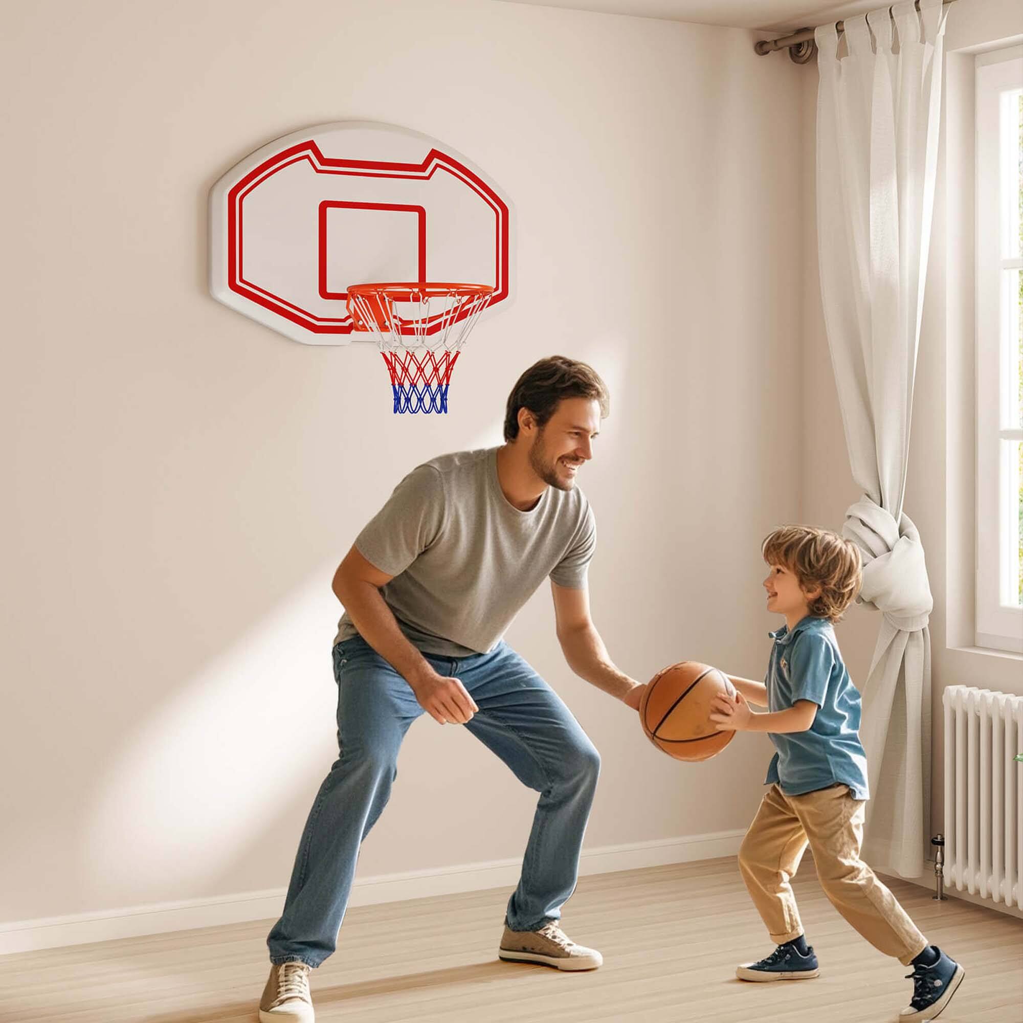 Alt View 1. Costway - Costway Large Wall Mounted Basketball Hoop with 36" x 24" Shatter-proof Backboard or Kids - White,Red.