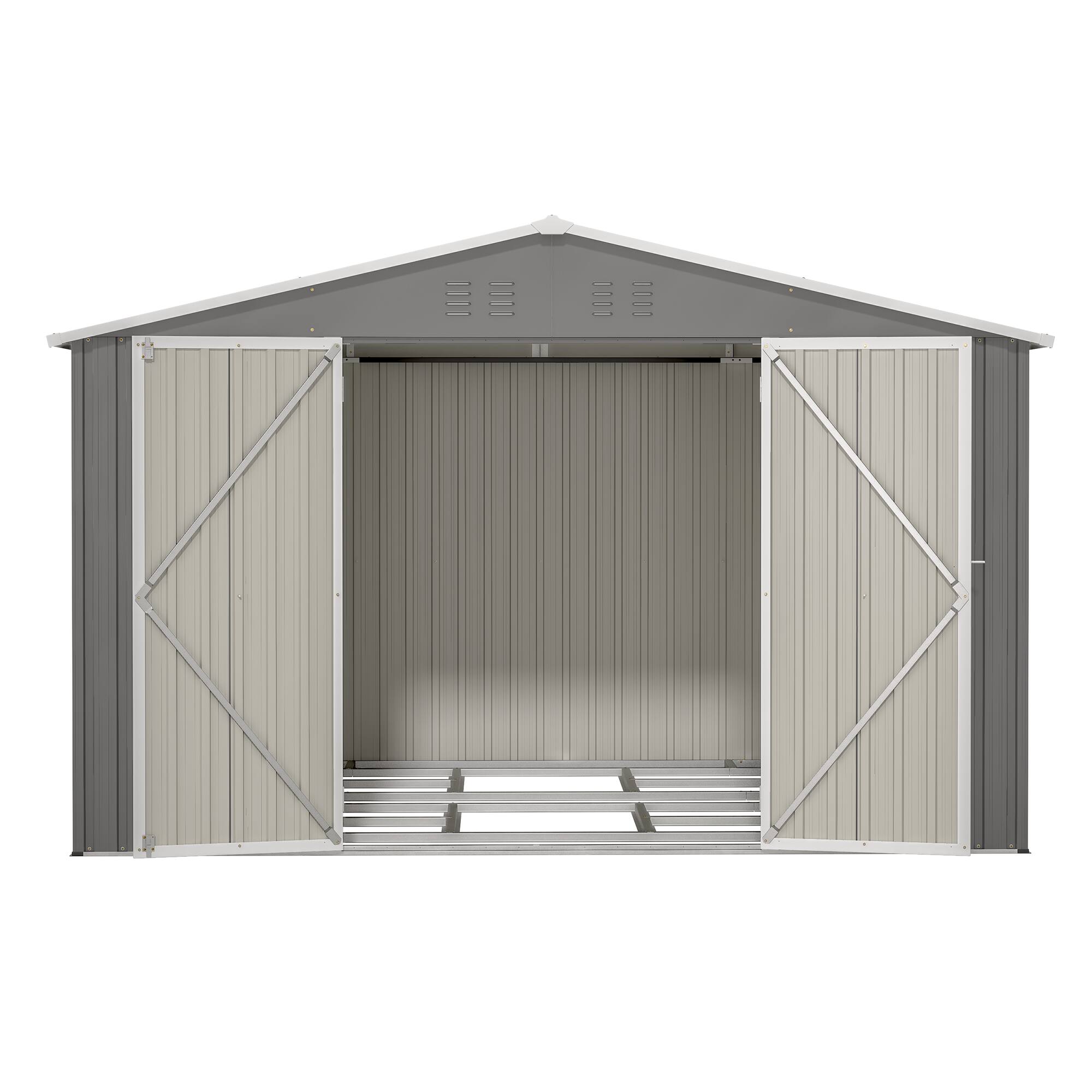 Alt View 6. Mondawe - 10X8 FT Outdoor Tool Storage Shed with Metal Foundation & Lockable Doors - Gray.