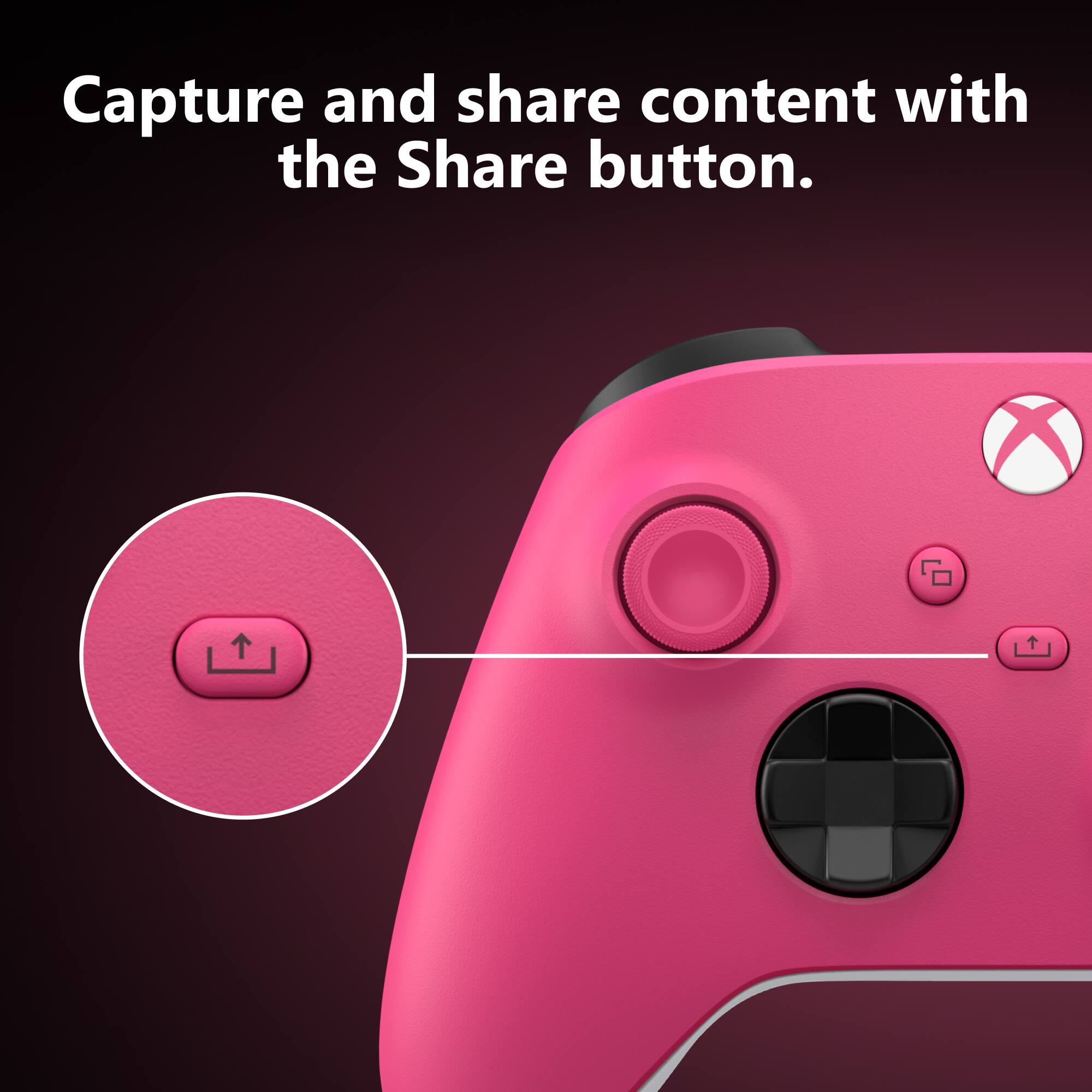 Capture and share content with the Share button.