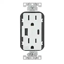 Leviton - Type A & Type C USB In-Wall Charger with 15A Tamper-Resistant Outlet, Outdoor, W5633-W - White
