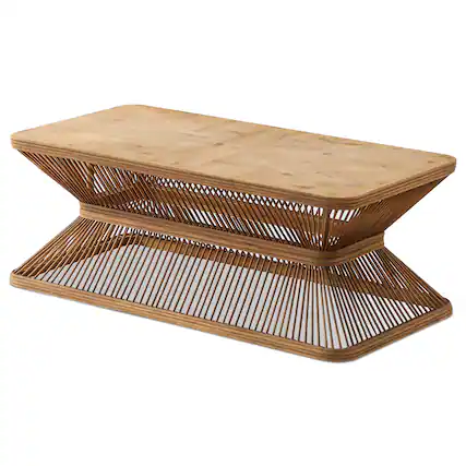 Front. Ecooso - Coffee Table, Mid-Century Modern Rectangular Wood Accent Table with Woven Bamboo Base for Living Room - Antique Natural.