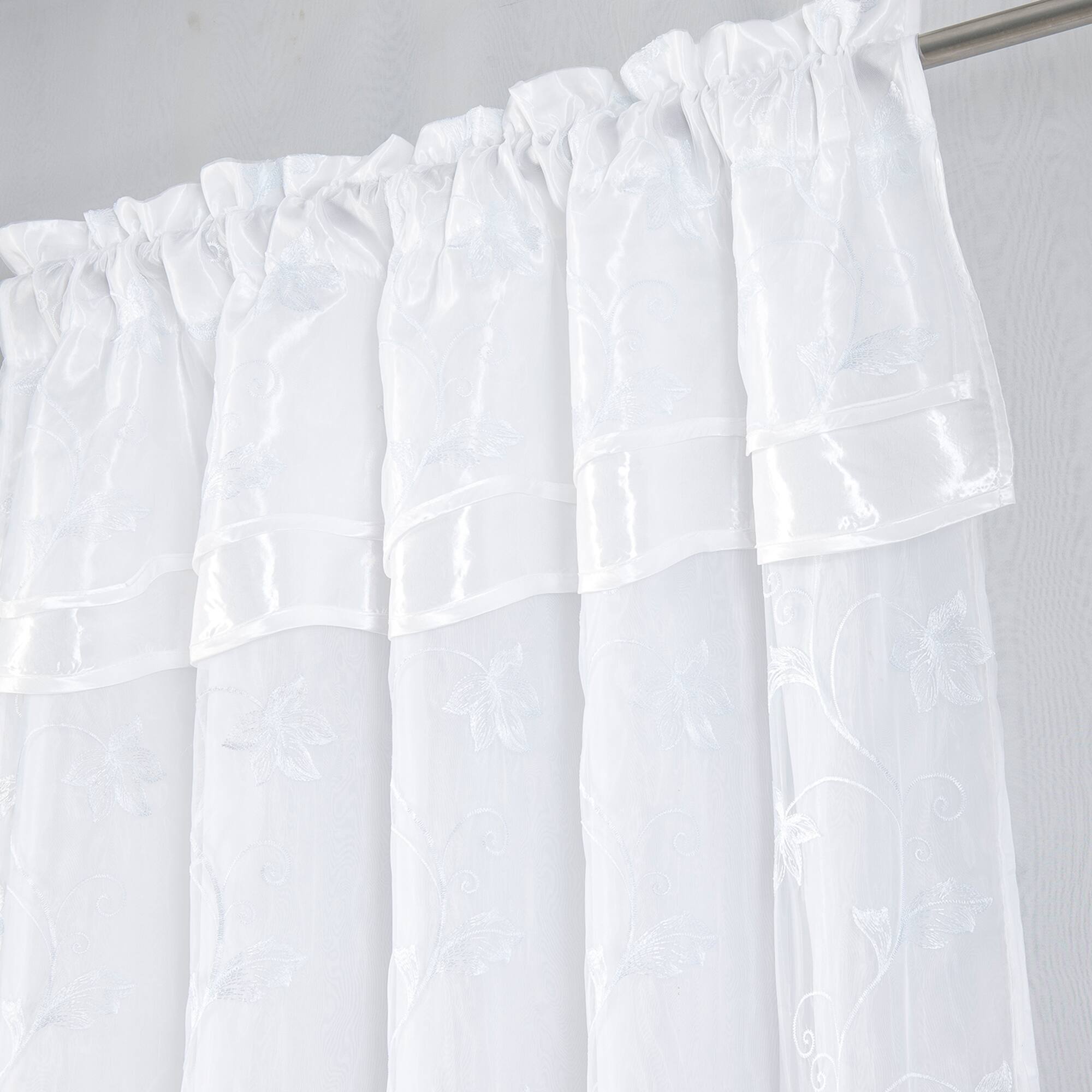 Angle. RT Designers Collection - RT Designers Collection Pia Embroidered Panel With Double Valance 54'' x 90'' White - White.