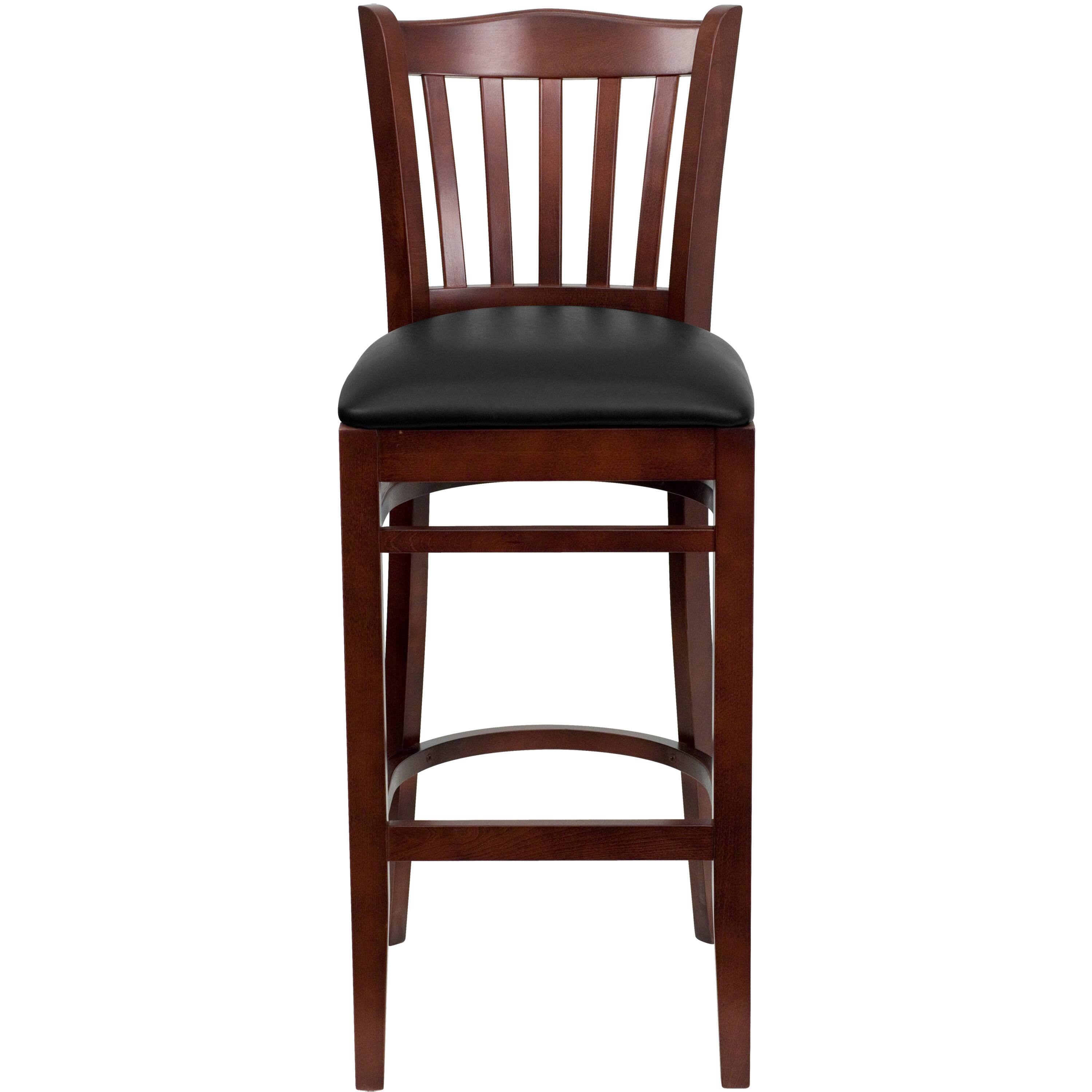 Alt View 7. Emma + Oliver - Vertical Slat Back Wooden Restaurant Dining Barstool - Black Vinyl Seat/Mahogany Wood Frame.
