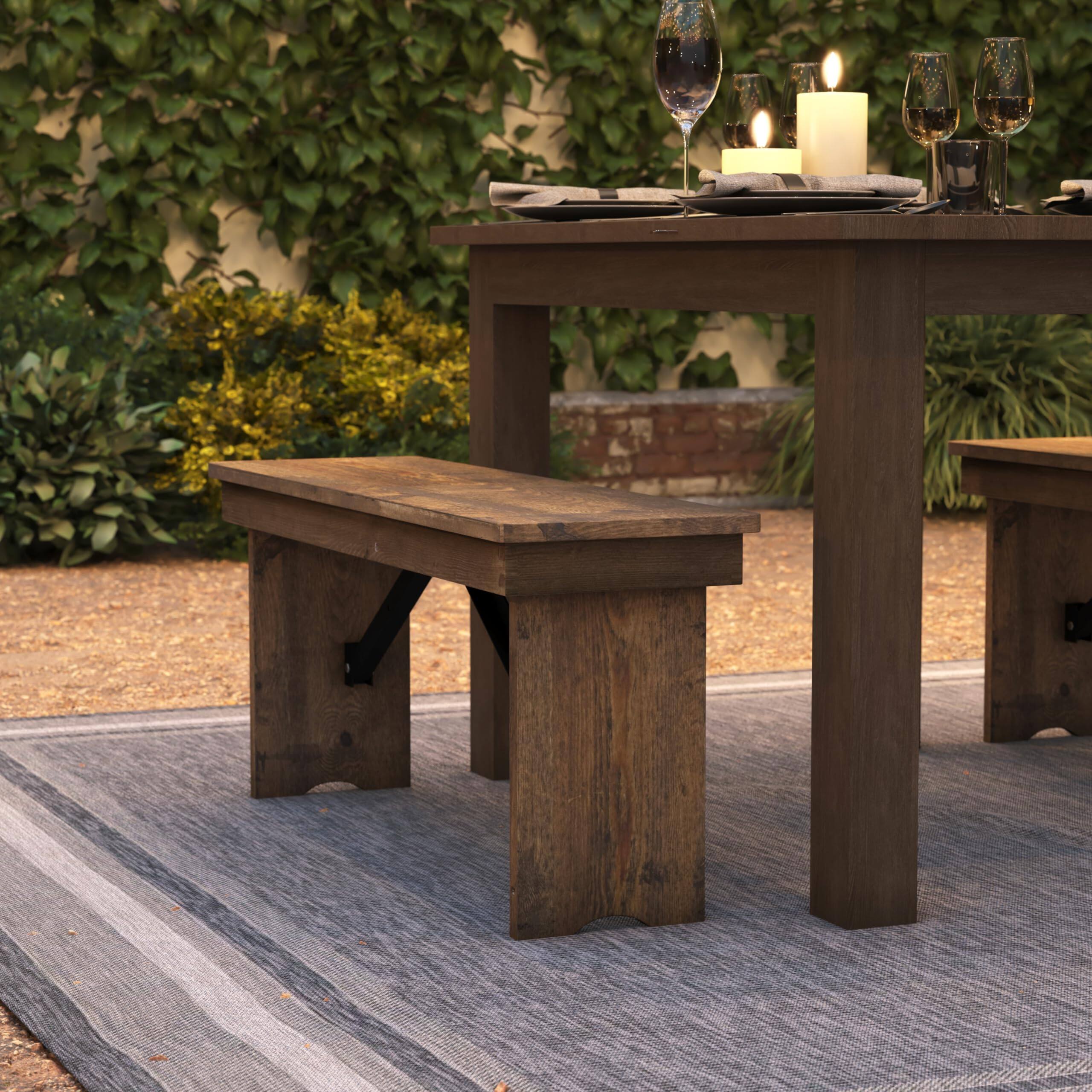 Alt View 3. JETRANSPORT - Hercules Series 40" X 12" Commercial Grade Rustic Solid Pine Folding Bench Antique Farmhouse Dining Seats Up - Mahogany.