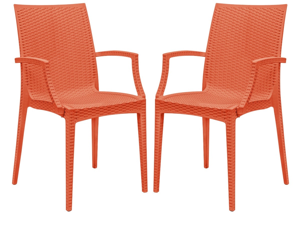 LeisureMod - Mace 2-Pieces All-Weather Indoor Outdoor Woven Patio & Kitchen Chairs - Orange