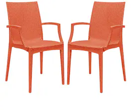 LeisureMod - Mace 2-Pieces All-Weather Indoor Outdoor Woven Patio & Kitchen Chairs - Orange
