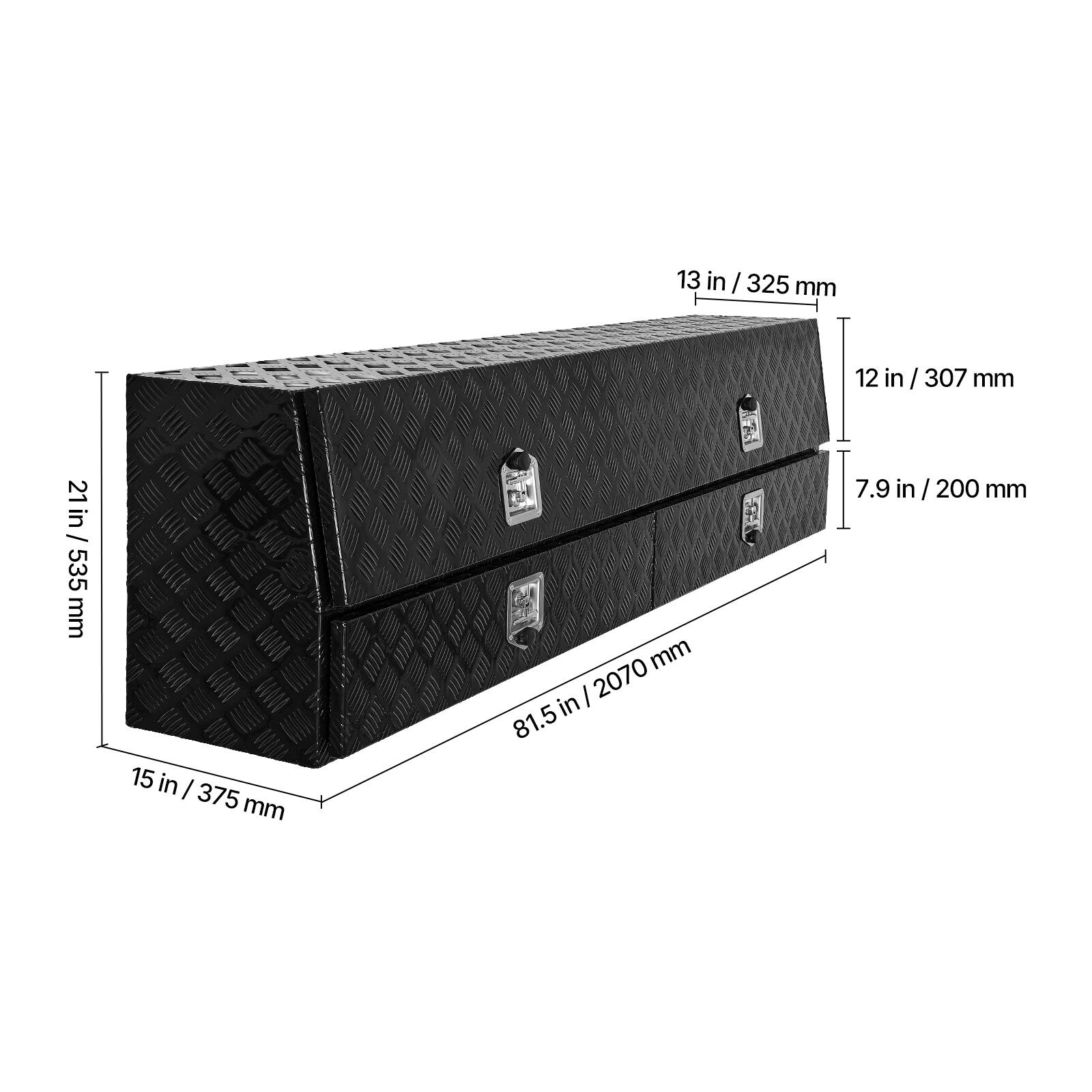 13 in / 325 mm  
12 in / 307 mm  
7.9 in / 200 mm  
15 in / 375 mm  
21 in / 535 mm  
81.5 in / 2070 mm