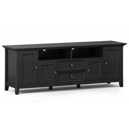 Front. Simpli Home - Amherst 72 inch Wide Solid Wood Transitional TV Stand in Black - Black.