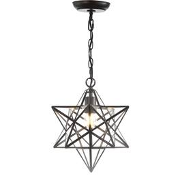 Jonathan Y - Stella 12" Moravian Star Metal/Clear Glass LED Pendant, Oil Rubbed Bronze/Clear - Oil-Rubbed Bronze