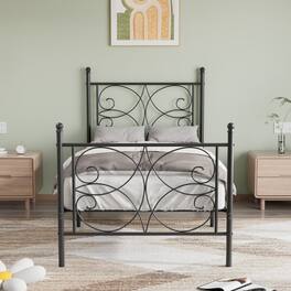 Vecelo - Twin Metal Bed Frame with Headboard - Heavy Duty Iron Platform, No Box Spring Needed, 450lb Capacity - Black