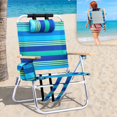 Alt View 7. Winado - Aluminum 13in Backpack Beach Chair Portable with Adjustable Straps, 3-Position Reclining, Cup Holder for Outdoor Beach - Blue Strip.