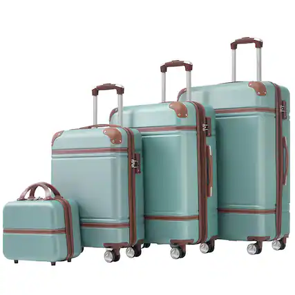 Front. ELEMENT ACE - Hardshell Luggage Set 4 Piece Spinner Suitcase with TSA Lock Lightweight 20"" 24"" 28"" & Cosmetic Case - Green.