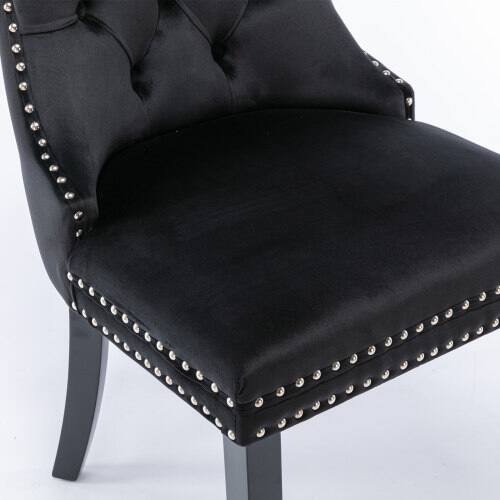 Alt View 4. LUCKY ONE - Assembled Tufted Velvet Dining Chair Set of 2 with Wood Legs Nailhead Trim High Back - Black.