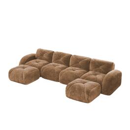 Boyel Living - U Shaped Velvet Tufted Sofa Movable Ottomans 32D HD Sponge Anti Slip Free Combo No Assembly Living Theater Camel - Camel