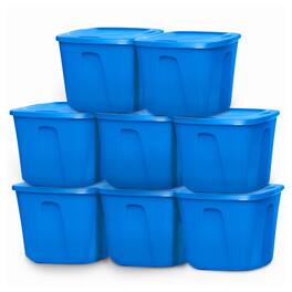 Homz - 18 Gallon Standard Plastic Storage Container with Secure Lid, 8 Pack - Blue