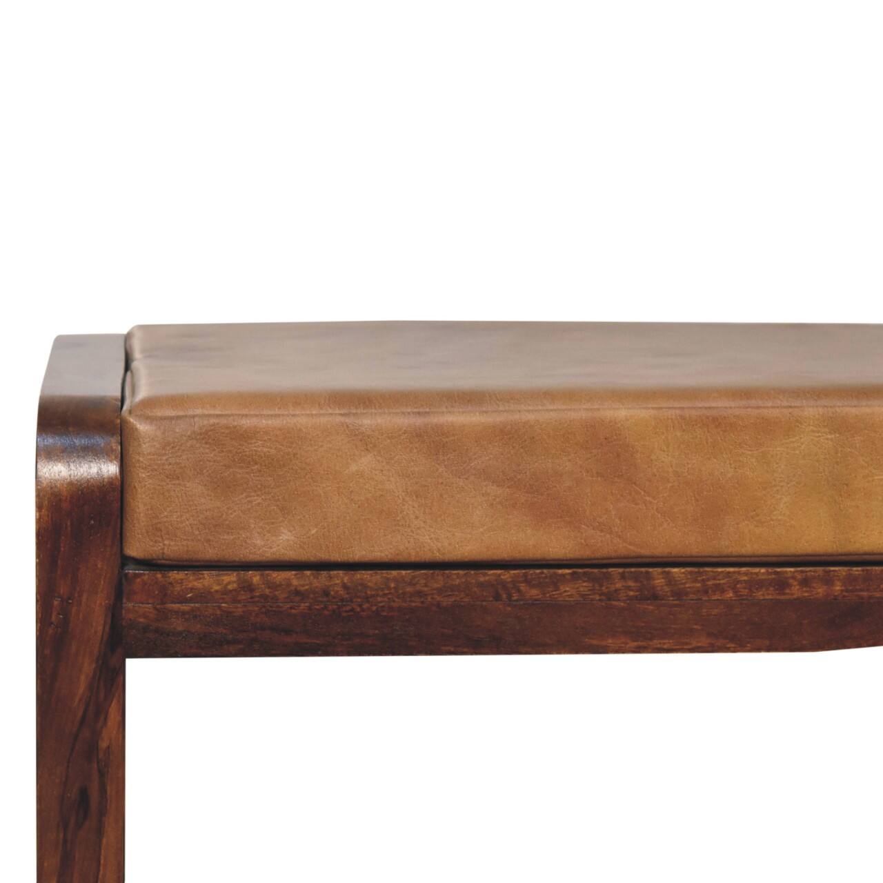 Alt View 1. Artisan Furniture - Artisan Furniture Solid Wood Small Buffalo Slatted Hallway Bench, Upholstered, 1 Shelf, Brown - Brown.