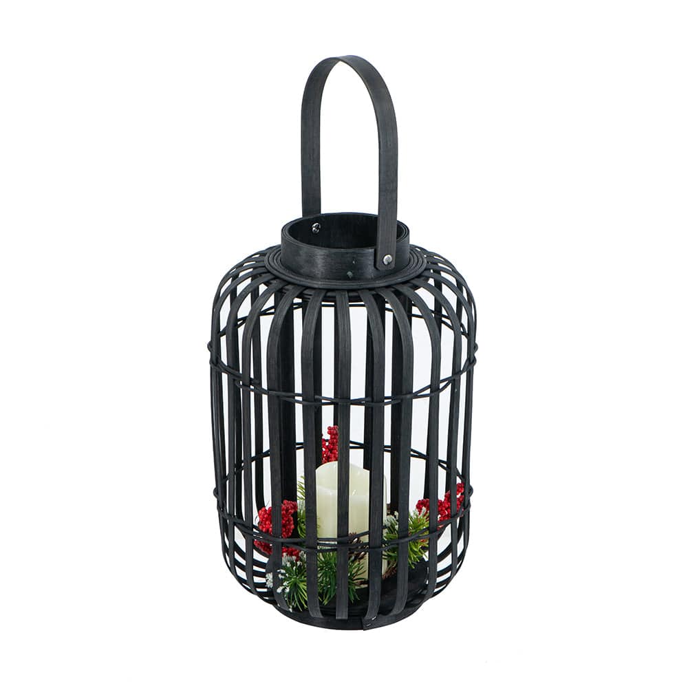 Boyel Living - Black Bamboo Lantern with White LED Candle
