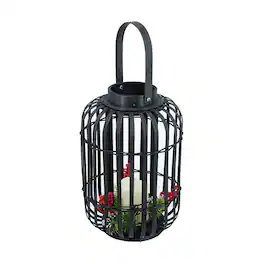 Boyel Living - Black Bamboo Lantern with White LED Candle