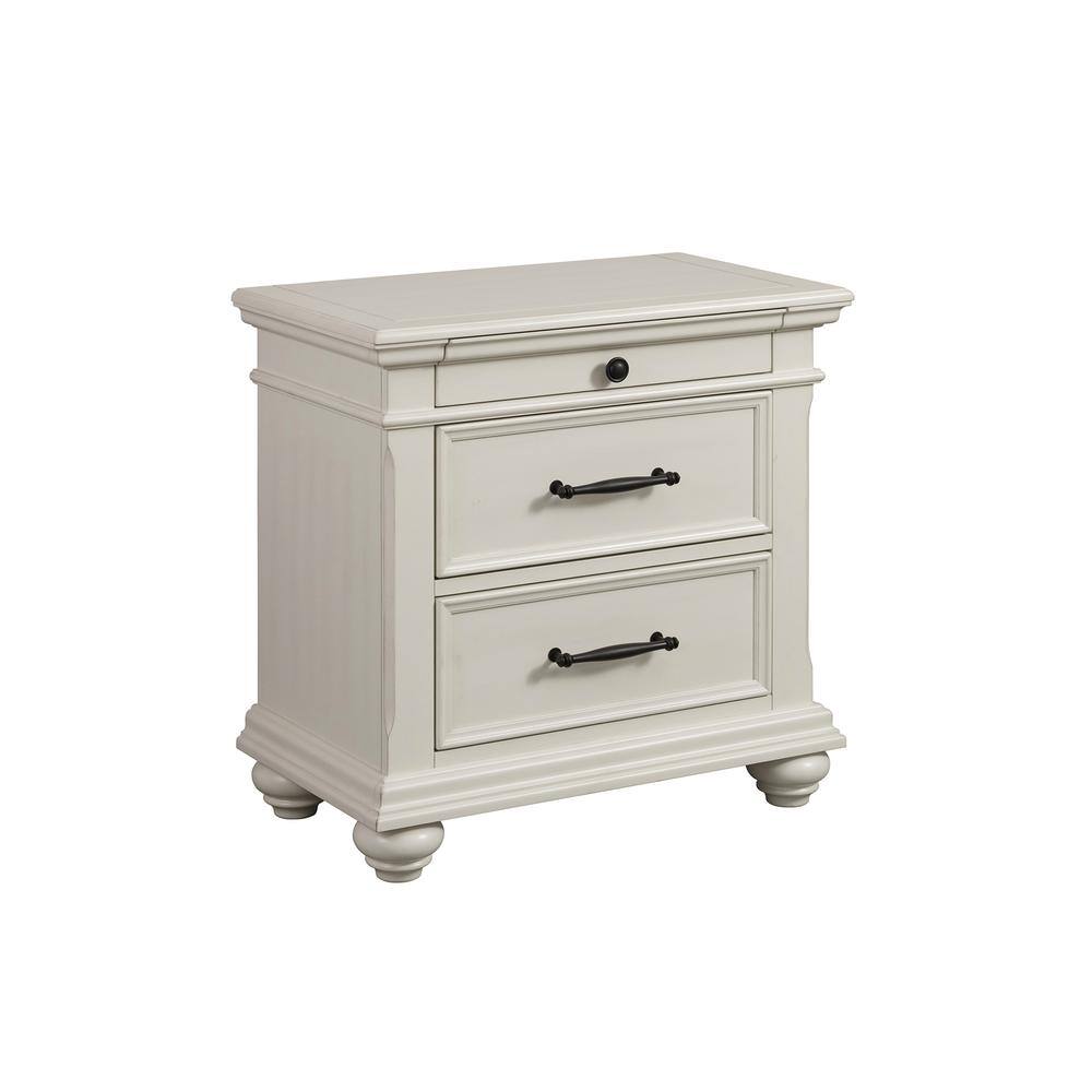 Back. FurniFact - White 3-Drawer Nightstand with USB Ports - Antique White.