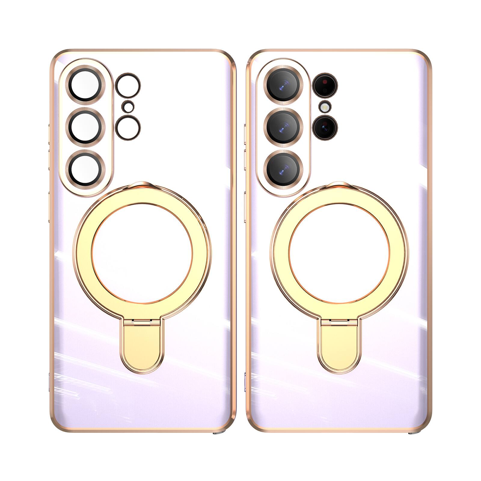 Angle. Dteck - Mag Safe Case for Samsung Galaxy S26 Ultra,Slim Plated Bumper Shockproof TPU Case w/ Metal Stand + Tempered Lens Film - Lightpurple.