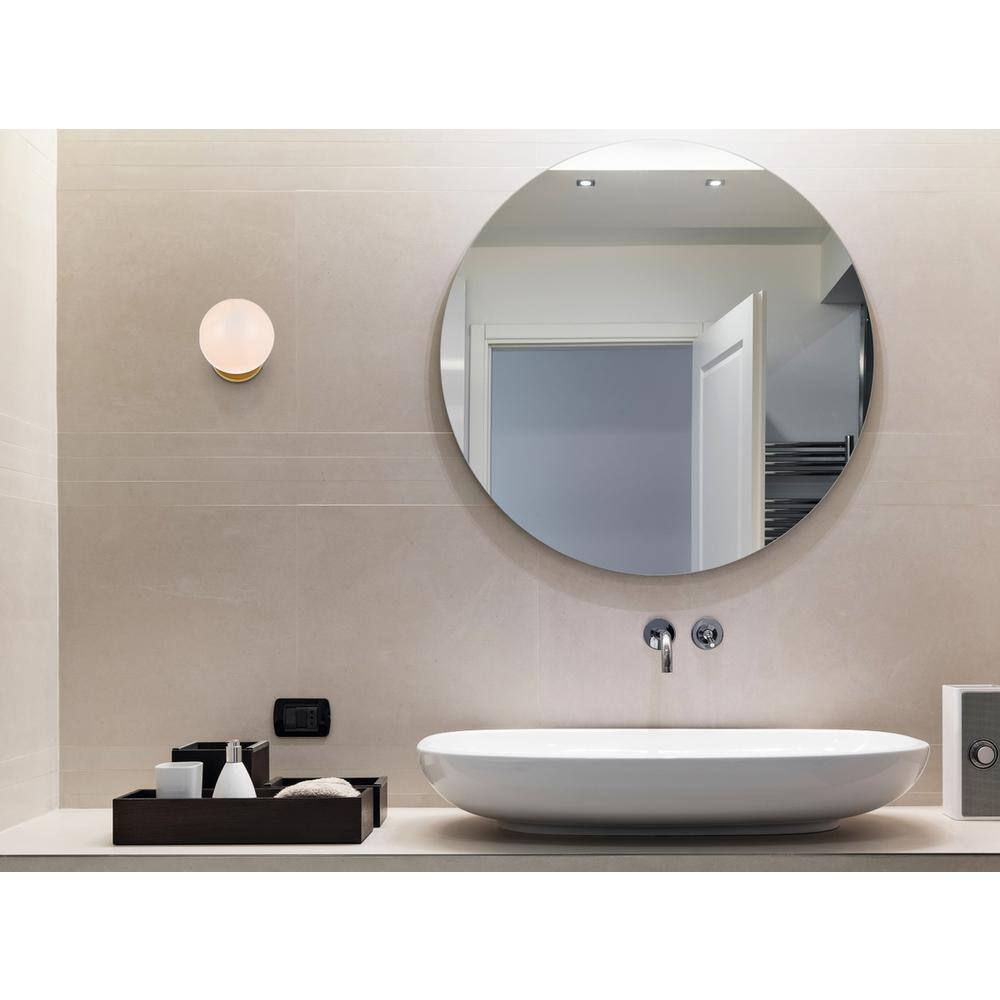 Alt View 1. Living District - Mimi six inch dual flush mount and bath sconce in brass with frosted glass - Brass And Frosted White.