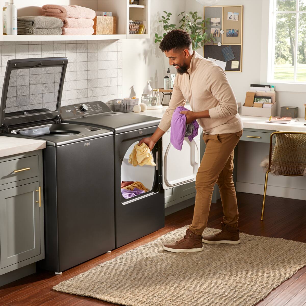 Alt View 7. Whirlpool - Whirlpool - 7.0 Cu. Ft. Whirlpool® Top Load Gas Dryer with Moisture Sensor .- Volcano Black - Volcano Black.