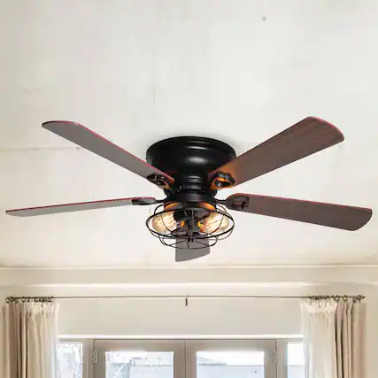 Front. Parrot Uncle - 48" Matte Black Industrial 2-Light Ceiling Fan with Remote - Matte Black.