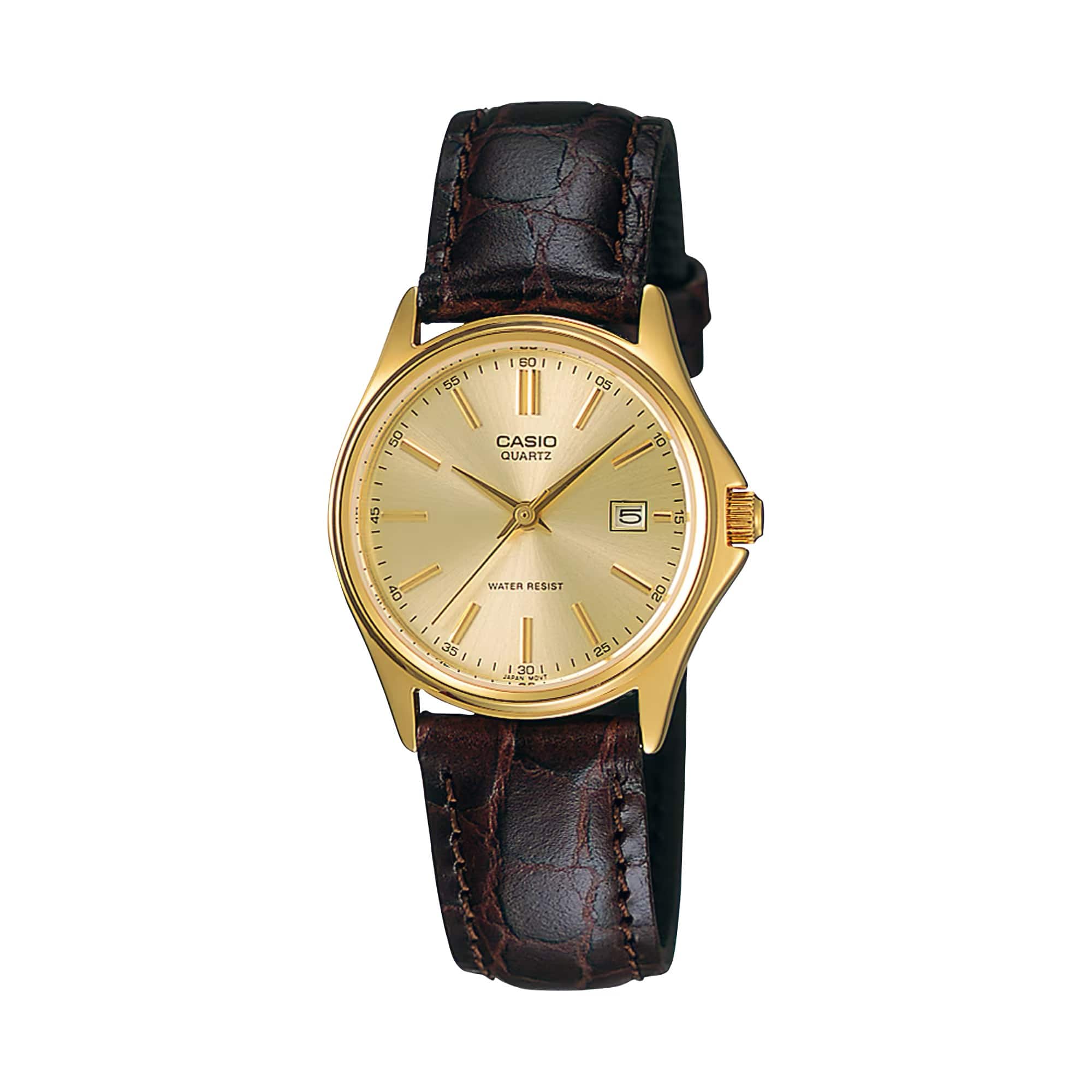 Casio - Women’s Gold Dial Leather Strap Watch - LTP-1183Q-9A - Brown price history on PriceWatchPro