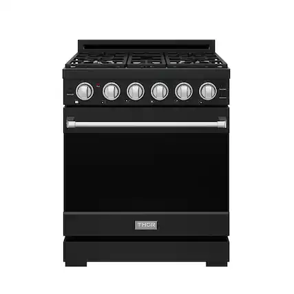 Front. Thor Kitchen - Gordon Ramsay Series by Thor Kitchen 4.55 Cu. Ft Freestanding Liquid Propane Gas Range with Stainless Steel Hardware - Black.
